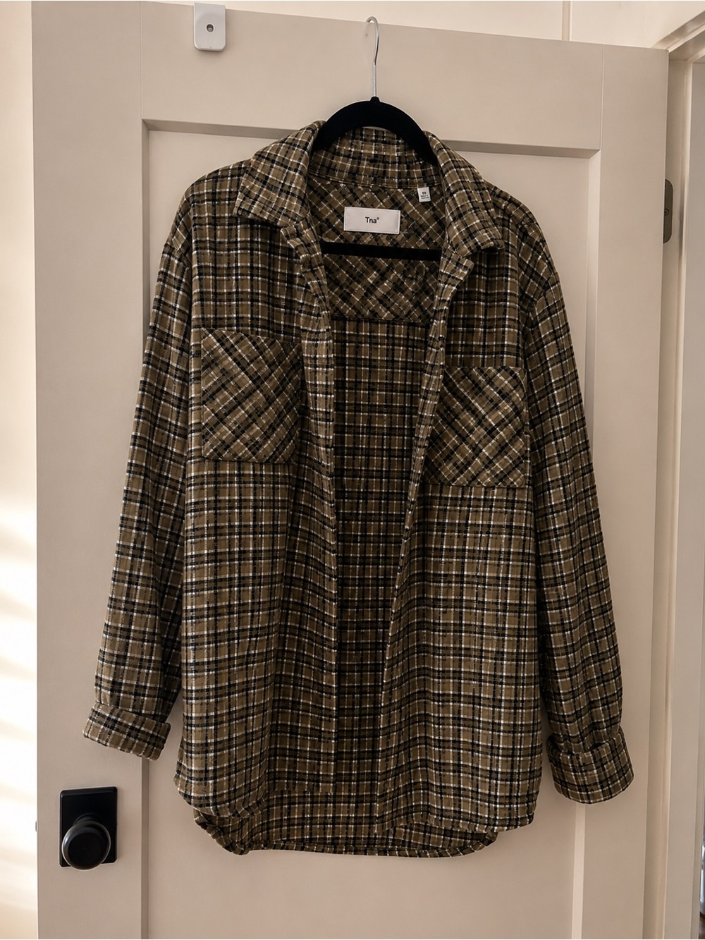 TNA Plaid Shirt Jacket in Olive, Black & Cream